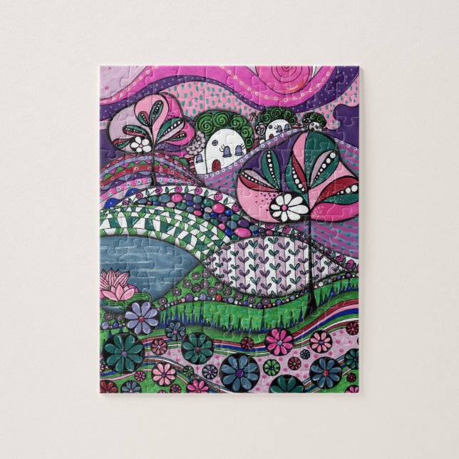 Whimsical Zentangle Fairytale Village Jigsaw Puzzl Puzzle (Vertical)