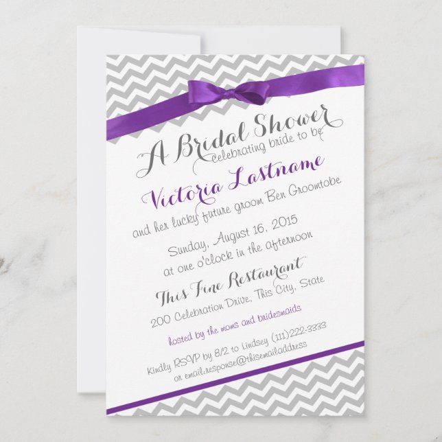Whimsical Zigzag Purple Bridal Shower Invitation (Front)