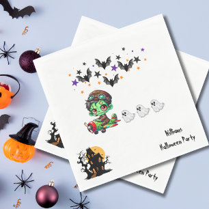 Whimsical Zombie Pilot Aeroplane Cute Ghosts & Bat Napkin