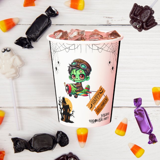 Whimsical Zombie Pilot Aeroplane Kids Halloween  Paper Cups (Creator Uploaded)