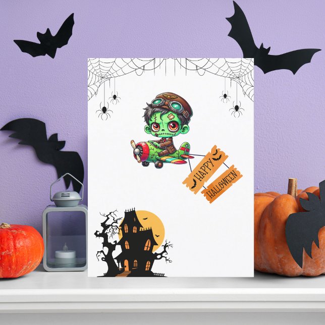 Whimsical Zombie Pilot Aeroplane Kids Halloween  Postcard (Creator Uploaded)