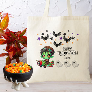 Whimsical Zombie Pilot Aeroplane Kids Halloween Tote Bag