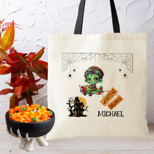 Whimsical Zombie Pilot Aeroplane Kids Halloween Tote Bag