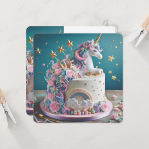 WhimsicalL Pink & Blue Unicorn Cake Birthday Invitation