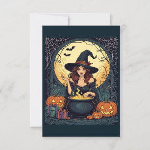 Whimsically Enchanting Witch With Spiders and Jack Invitation