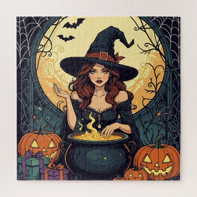 Whimsically Enchanting Witch With Spiders and Jack Jigsaw Puzzle (Vertical)