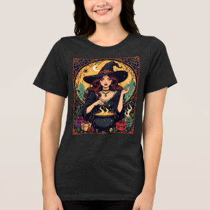 Whimsically Enchanting Witch With Spiders Tri-Blend Shirt