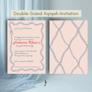 WhimsicalWwavy of Blush Pink and Soft Blue Aqiqah Invitation