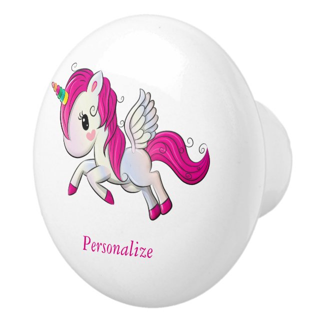 Whimsicle Baby Unicorn Pegasus Rainbow Horn Ceramic Knob (Right)