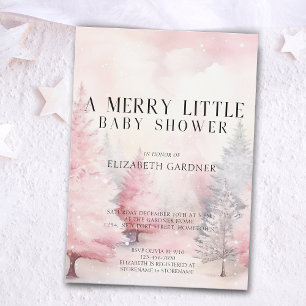 whimsicle pink winter trees watercolor baby shower invitation