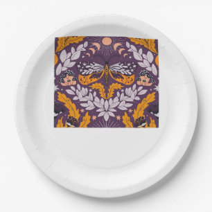 Whimsigoth Butterfly Florals - Purple, Lavender An Paper Plate
