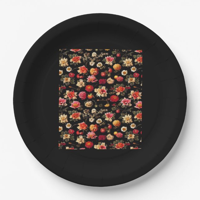 Whimsigoth Chintz Vintage Oil Painting Paper Plate (Front)