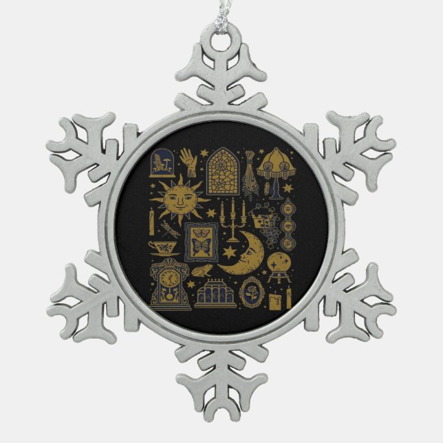 Whimsigoth Classic – Mystical Moons & Forest Snowflake Pewter Christmas Ornament (Front)