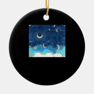 Whimsigoth Clouds Sun Moon Witchy Classic Ceramic Tree Decoration