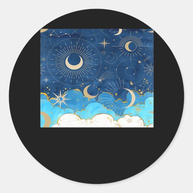 Whimsigoth Clouds Sun Moon Witchy Classic Round Sticker (Front)