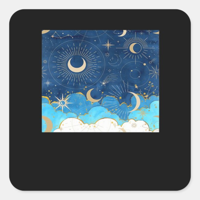 Whimsigoth Clouds Sun Moon Witchy Classic Square Sticker (Front)