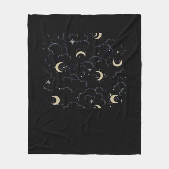 Whimsigoth Clouds Sun Moon Witchy Fleece Blanket (Front)