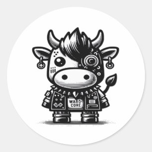 Whimsigoth Cyborg Cow Vintage Art Design Classic Round Sticker