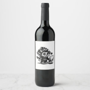 Whimsigoth Cyborg Internet Troll Vintage Art Desig Wine Label