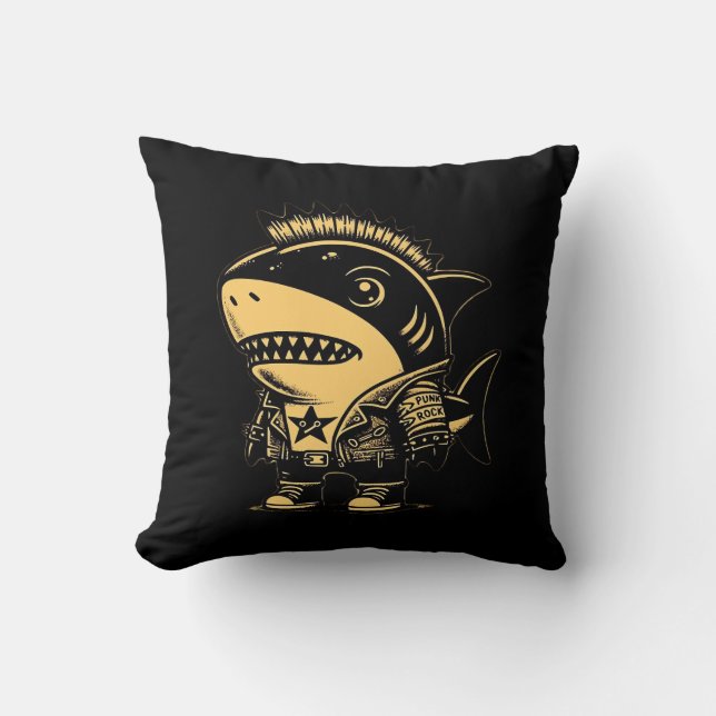 Whimsigoth Cyborg Shark Vintage Art Design Cushion (Front)