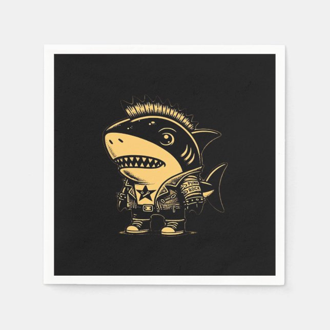 Whimsigoth Cyborg Shark Vintage Art Design Napkin (Front)