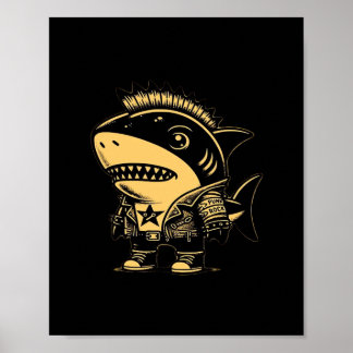 Whimsigoth Cyborg Shark Vintage Art Design Poster
