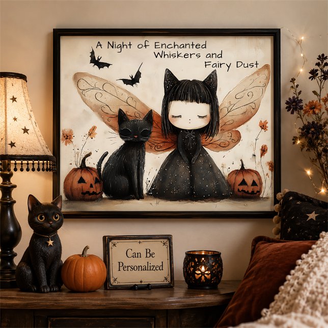 Whimsigoth Fairy and Cat Personalised Wall Art (Creator Uploaded)