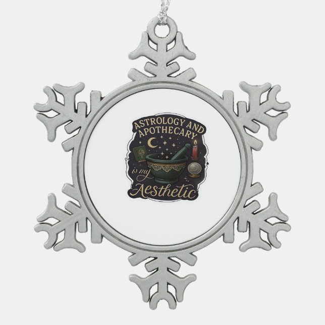 Whimsigoth Fantasy – Mystical Forests, Moons & Mag Snowflake Pewter Christmas Ornament (Front)