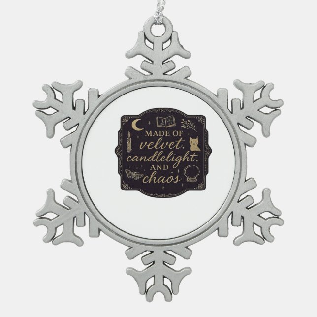 Whimsigoth Fantasy Mystical Forests, Moons & Magic Snowflake Pewter Christmas Ornament (Front)