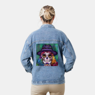 Whimsigoth Floral Hippie Psychedelic Skull Art Denim Jacket