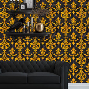 Whimsigoth Gold on Black Elegant Wallpaper