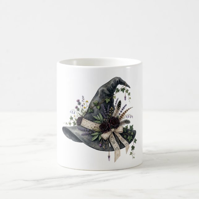 Whimsigoth Gothic Botanical Witch Hat Coffee Mug (Center)