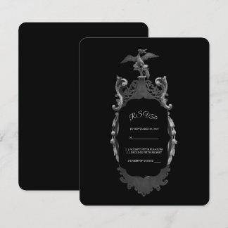 Whimsigoth Gothic Silver Ornate Mirror Wedding RSV RSVP Card