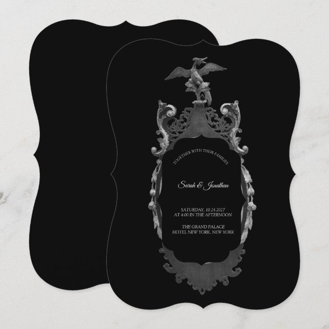 Whimsigoth Gothic Vintage Mirror Wedding Invitatio Invitation (Front/Back)
