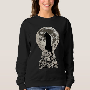 Whimsigoth Halloween Cat Skull Full Moon Gothic Oc Sweatshirt