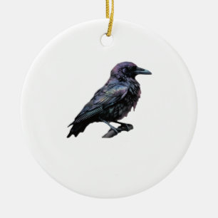 Whimsigoth Moody Floral Grungy Corvus, Raven, Crow Ceramic Tree Decoration