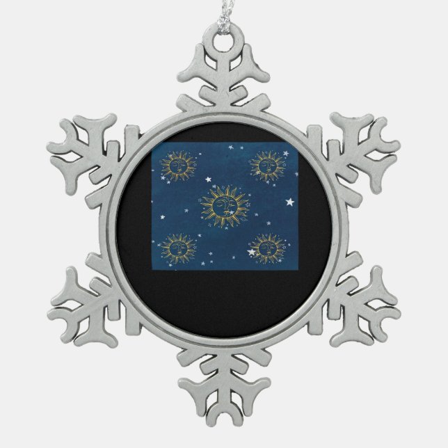 Whimsigoth Night Sky Sun Moon Witchy Classic Desig Snowflake Pewter Christmas Ornament (Front)