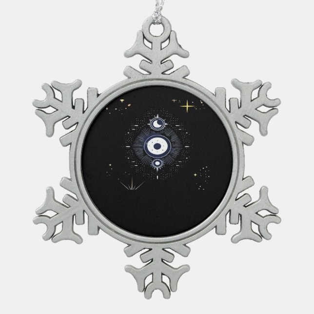 Whimsigoth Night Sky Sun Moon Witchy Classic Vinta Snowflake Pewter Christmas Ornament (Front)