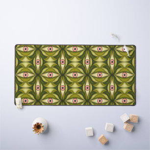 Whimsigoth Pink Eye Green Botanical Maximalist Art Desk Mat
