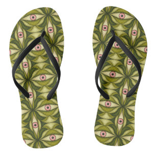 Whimsigoth Pink Eye Green Botanical Maximalist Art Jandals
