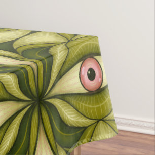 Whimsigoth Pink Eye Green Botanical Maximalist Art Tablecloth