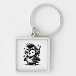 Whimsigoth Punkrock Weirdcore Penguin Vintage Art  Key Ring