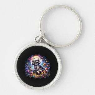 Whimsigoth Raccoon By Moonlight, Cute Colorful Fan Key Ring