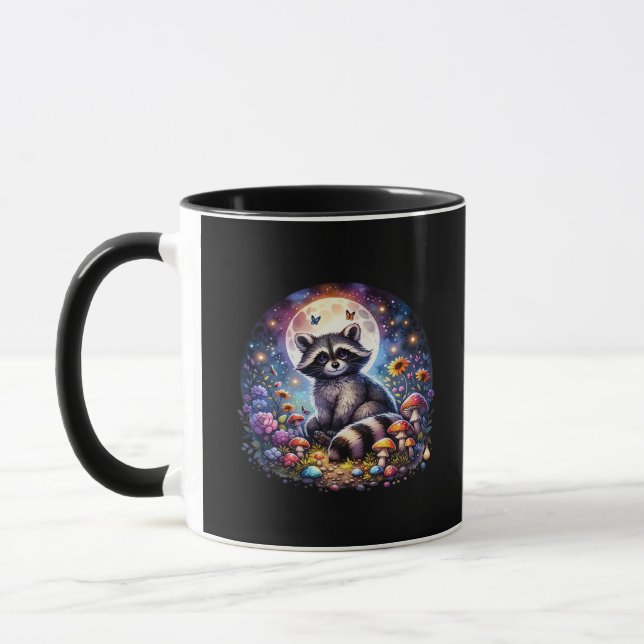 Whimsigoth Racoon By Moonlight, Cute Colourful Fan Mug (Left)