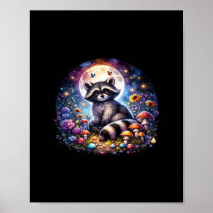 Whimsigoth Racoon By Moonlight, Cute Colourful Fan Poster