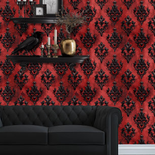 Whimsigoth Red and Black Vintage Style Wallpaper