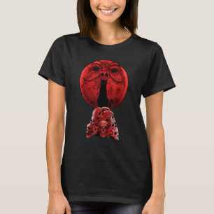 Whimsigoth Red Halloween Cat Skull Full Moon Gothi T-Shirt