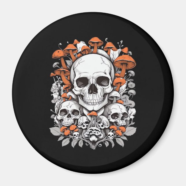 Whimsigoth Skulls & Mushrooms Vintage Botanical Ae Magnet (Front)