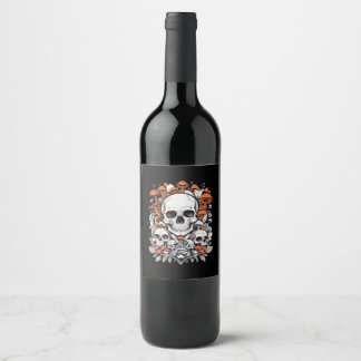 Whimsigoth Skulls & Mushrooms Vintage Botanical Ae Wine Label