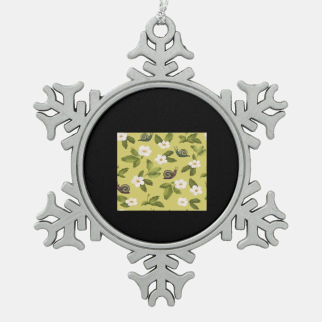 Whimsigoth Snail Classic Snowflake Pewter Christmas Ornament (Front)